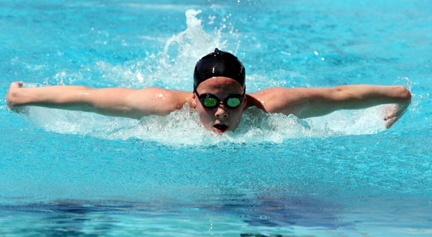 Photo by Scott Lemley. Margot Adams was the top individual swimmer in Saturday's Blue-Gold Pentathlon.