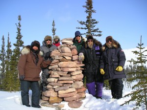 Photo by Matthew Sturm. The men who in 2007 accompanied Matthew Sturm on his 2,500-mile snowmachine trip from Fairbanks to Hudson Bay. From left, at a cairn along the Thelon River near the end of the trip: Dan Solie, Chris Derksen, Arvids Silis, Henry Huntington, Jon Holmgren and Glen Liston.