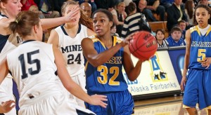 Photo by Paul McCarthy.  April Fultz had 14 points and eight rebounds in her Alaska debut.
