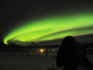 Photos by Ned Rozell.. Northern aurora at the onset of a substorm.