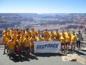 Photo courtesy of CNSM. Students and instructors show their GeoFORCE Alaska pride against a backdrop a seemingly never-ending canyon.