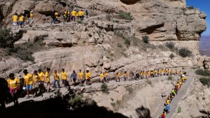 Photo courtesy of CNSM. GeoFORCE students navigate the narrow switchbacks of a popular Grand Canyon trail.