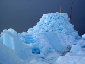Photo by Ned Rozell. A whale-watching platform made of and sitting on sea ice north of Barrow.