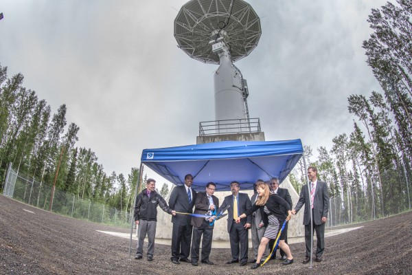 Chancellor Brian Rogers, along with Alaska Satellite Facility Director Nettie La Belle-Hamer and officials with NASA and the Goddard Space Flight Training Center, celebrated the grand opening of a new 11-meter antenna on UAF's West Ridge Thursday afternoon, June 26.