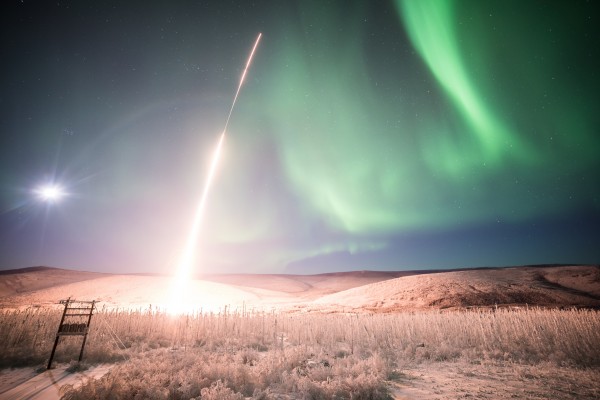 Last rocket of the season launches into the aurora from Poker Flat Research Range. Photo by Jason Ahrns.