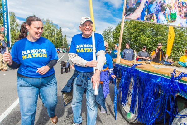 UAF students, staff, faculty and administrators take part in the annual Golden Days Parade through downtown Fairbanks.