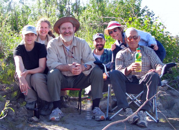 Photo by Claire Alix. The field sampling crew poses for a photo at a camp along the Yukon River in 2007