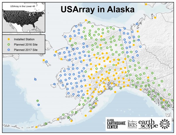 Transportable Array map showing current and planned stations.