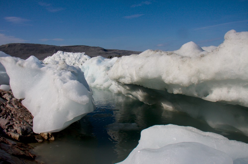 Photo by Martin Truffer. .  A spot where the Jakobshavn Isbræ is melting.