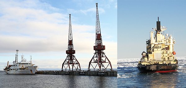 Photos by Igor Semiletov.  The photos show summertime research platforms and ships. Using vessels of different sizes allows work in shelf water of different depths, making it possible to observe natural processes in the East Siberian Arctic Shelf.