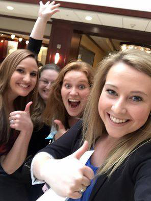 Photo courtesy of Jamie Boyle.  Laken Bordner, Sara McBride, Johanna Bocklet and Jamie Boyle celebrate their fourth-place finish at a Society of Human Resource Management student competition.