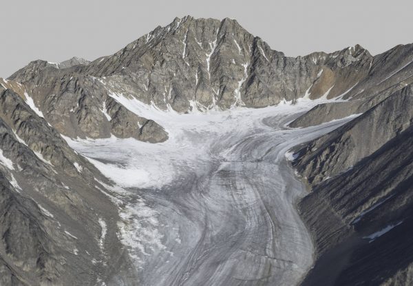 Visualization courtesy of Matt Nolan.  View of Mount Hubley’s south face from Schwanda Glacier.