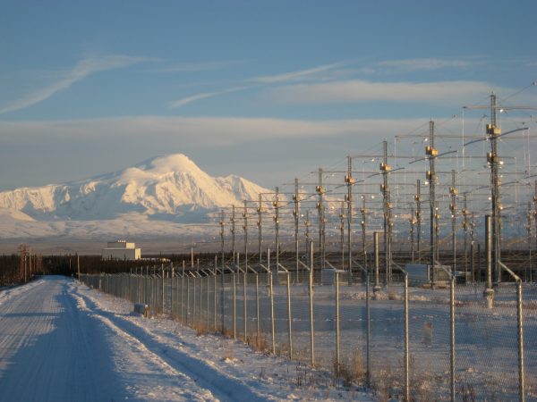 Photo by Christopher Fallen. The HAARP research facility in Gakona, Alaska, with Mount Sanford in the background.