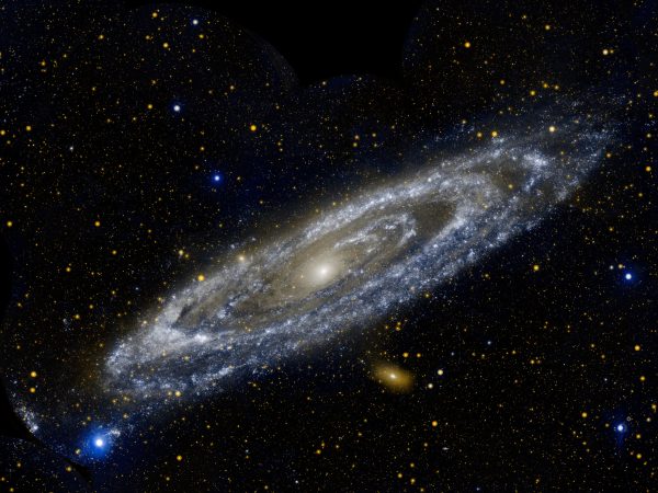 Photo courtesy of GALEX, JPL-Caltech, NASA.  Community members can come to the Society of Physics Students' UAF chapter's Star Party on Nov. 18 to see the Andromeda Galaxy and other celestial phenomena.