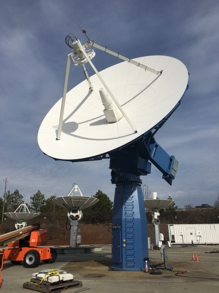 Photo courtesy of ViaSat. This new 9-meter antenna, seen here at ViaSat's facility in Duluth, Georgia, will be installed on the roof of the Elvey Building in March.