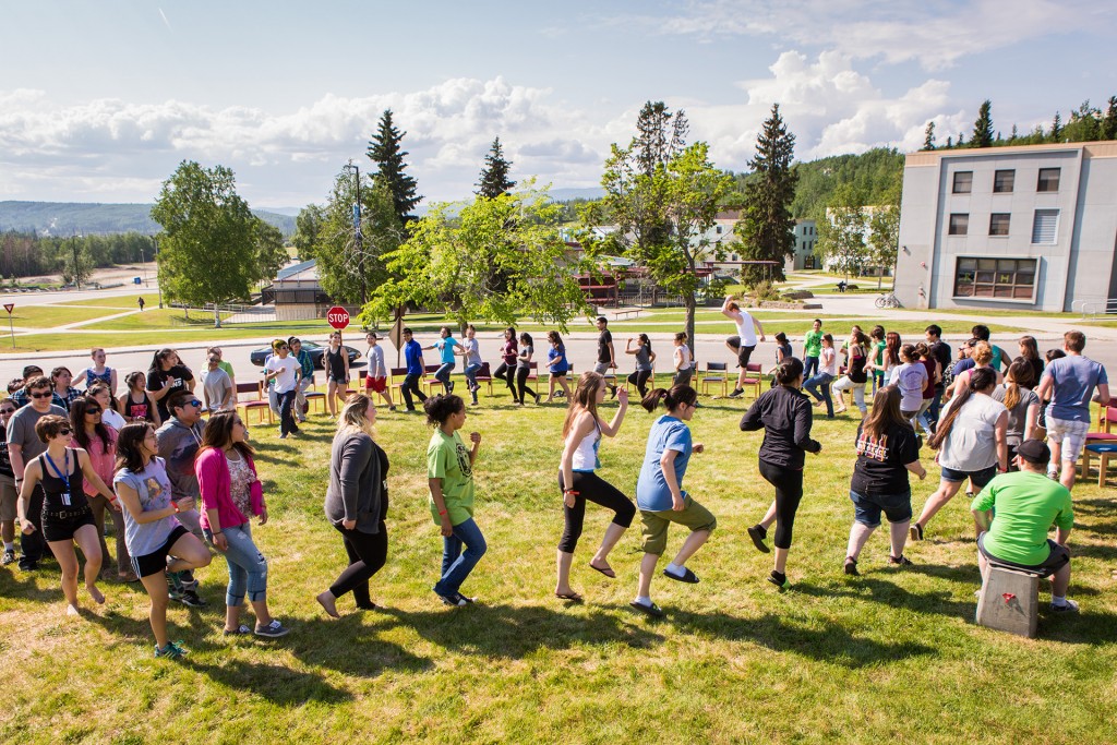 After arriving from various locations in Alaska, the 2015 RAHI students participate in ice breaker activities on a sunny afternoon on campus.