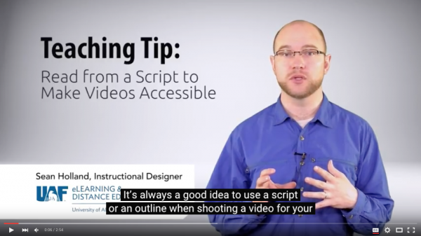 Screenshot of video about using captions in video.