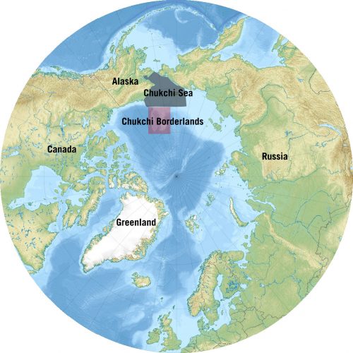 This map highlights the Chukchi Borderland in purple. The research vessel Sikuliaq is headed to the borderland with researchers who are studying the formation of the Amerasia Basin of the Arctic Ocean. 